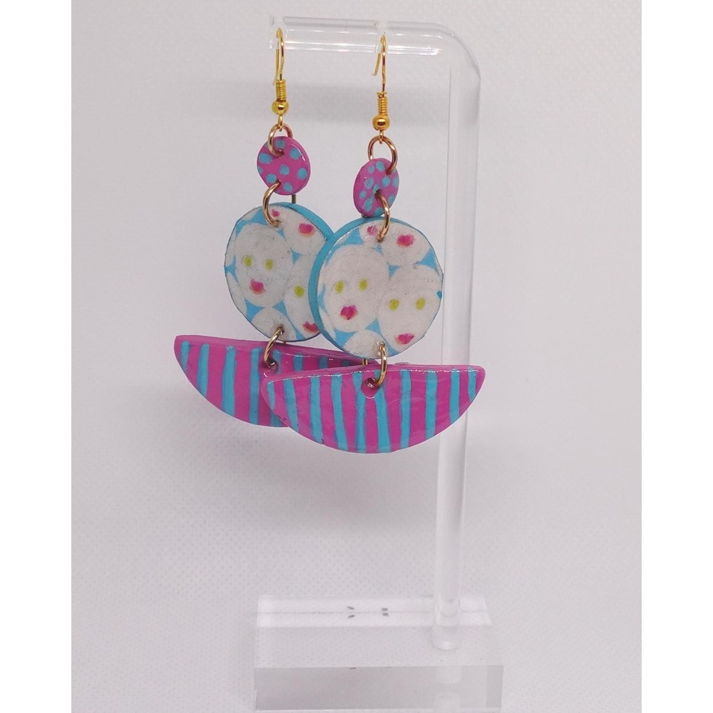 Polymer Clay Vintage Illustration Earrings Statement Dangle, Boho Jewelry vtg